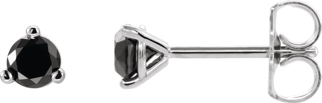 14K Gold Natural Black Diamond Round 3-Prong Stud Earrings - White Gold