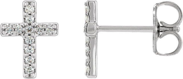 14K Gold Round Natural Diamond Cross Earrings – 7.6x5.7mm - White Gold