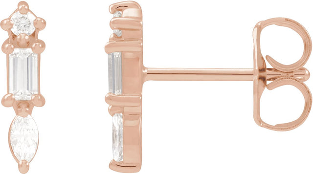 14K Gold Natural Diamond Bar Earring - Rose Gold