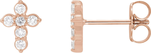 14K Gold Round Lab-Grown Diamond Cross Earrings - Rose Gold