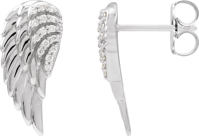 14K Gold Round Natural Diamond Angel Wing Earrings - White Gold
