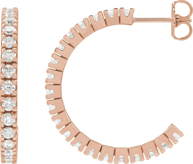 14K Gold Round Natural Diamond Accented Hoop Earrings – 1.3-2.4mm Stones - Rose Gold