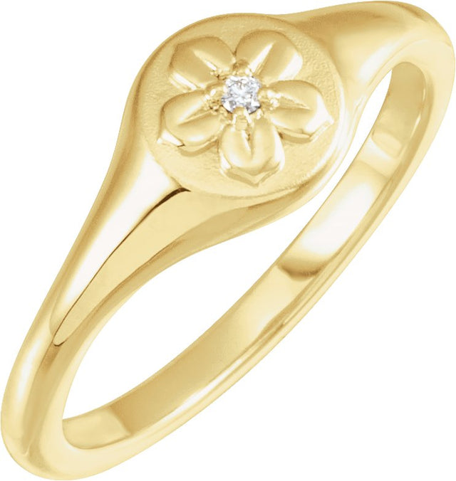 14K Gold Round Natural Diamond Accented Floral Ring – 1.5mm Stones - Yellow Gold