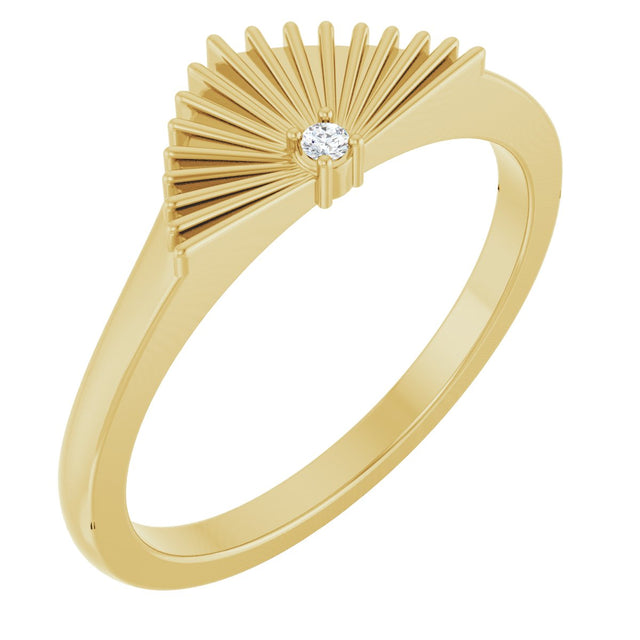14K Gold Round Natural Diamond Fan Ring - Yellow Gold