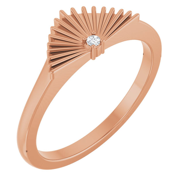 14K Gold Round Natural Diamond Fan Ring - Rose Gold