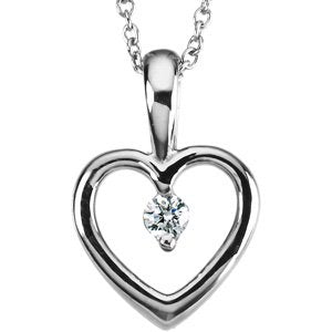 Platinum Round Natural Diamond Accented Heart Necklace