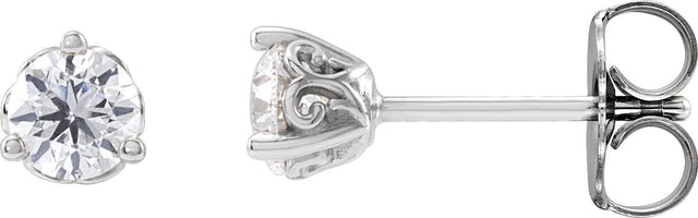 Platinum Natural Diamond Round 3-Prong Scroll Stud Earrings – 3-4mm Stones