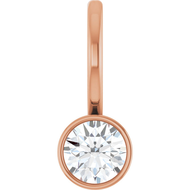 14K Gold Round Natural Diamond Bezel-Set Solitaire Pendant - Rose Gold
