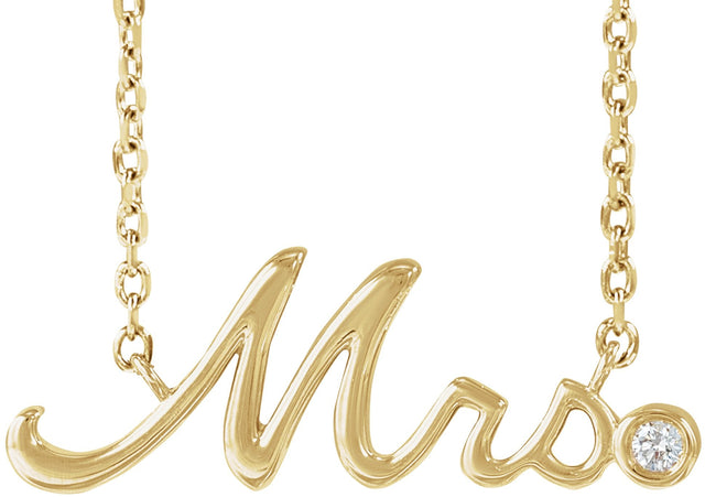 14K Gold Round Natural Diamond "Mrs" Necklace - Yellow Gold