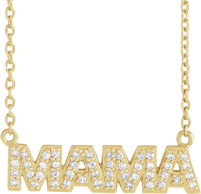 14K Gold Round Natural Diamond Accented "Mama" Necklace - Yellow Gold