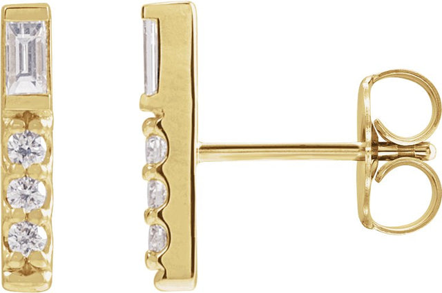 14K Gold Straight Baguette Natural Diamond Accented Bar Earring - Yellow Gold