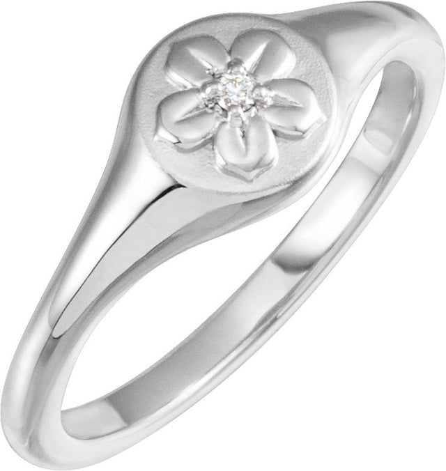Platinum Round Natural Diamond Accented Floral Ring