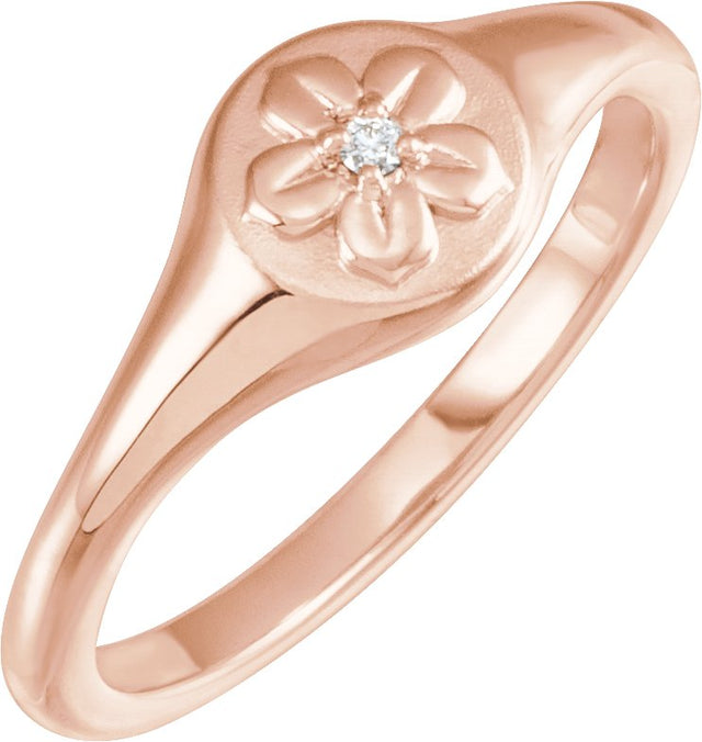 14K Gold Round Natural Diamond Accented Floral Ring – 1.5mm Stones - Rose Gold