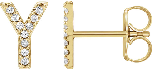 14K Gold Round Natural Diamond Accented Initial Stud Earrings - Yellow Gold
