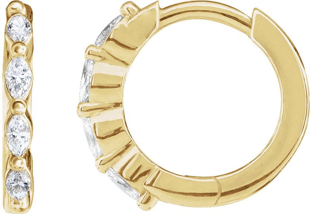 14K Gold Natural Diamond Marquise Hoop Earrings - Yellow Gold