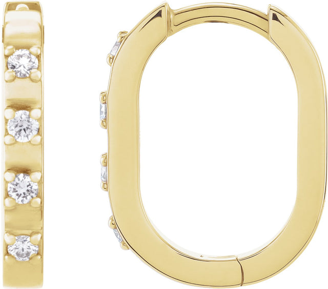 14K Gold Round Natural Diamond Elongated Hoop Earrings - Yellow Gold