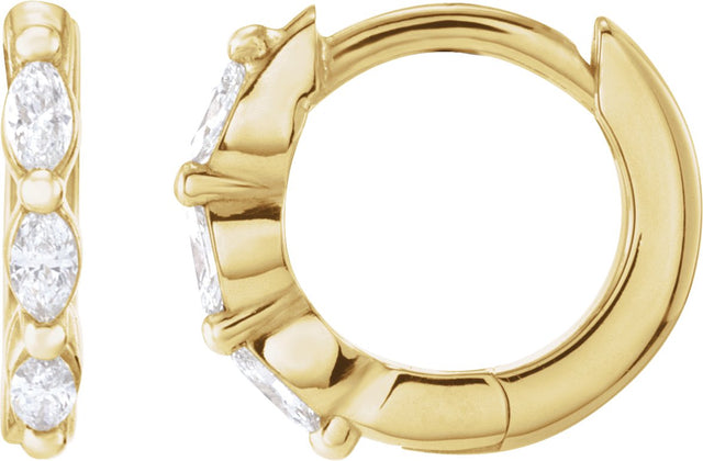 14K Gold Natural Diamond Marquise Hoop Earrings - Yellow Gold