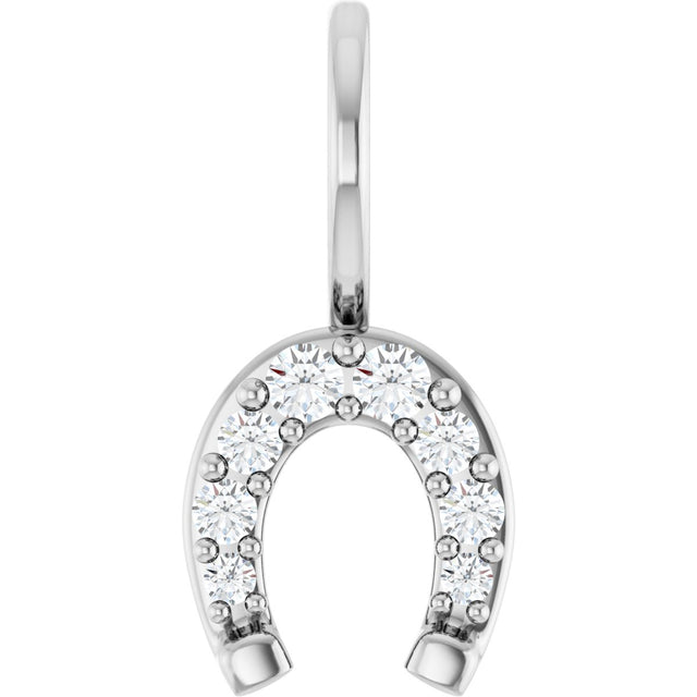 14K Gold Round Natural Diamond Accented Horseshoe Pendant - White Gold
