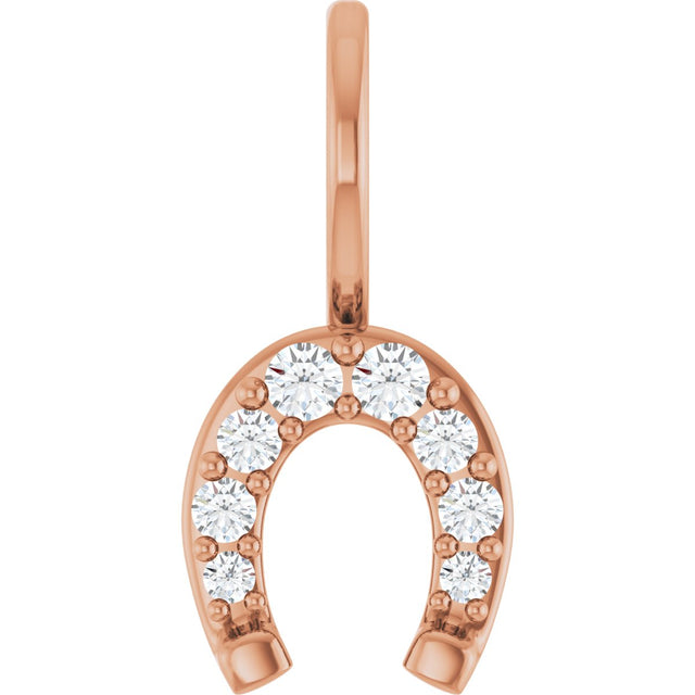 14K Gold Round Natural Diamond Accented Horseshoe Pendant - Rose Gold