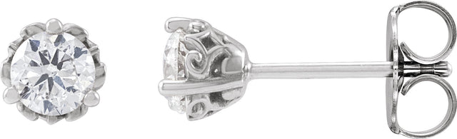 Platinum Natural Diamond Round 3-Prong Scroll Stud Earrings