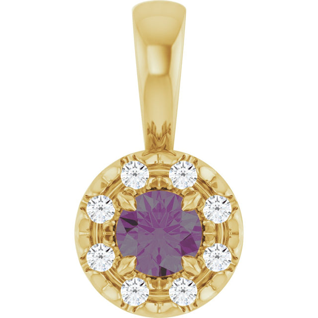 14K Gold Emerald Lab-Grown Alexandrite Halo-Style Necklace or Pendant - Yellow Gold