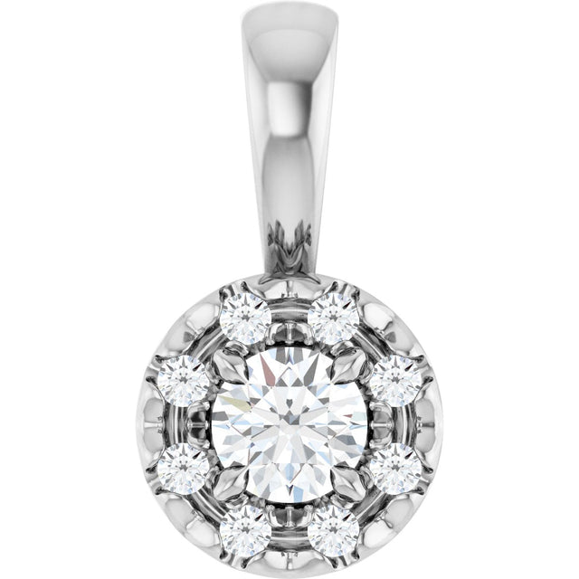 14K Gold Emerald Natural White Sapphire Halo-Style Necklace or Pendant - White Gold