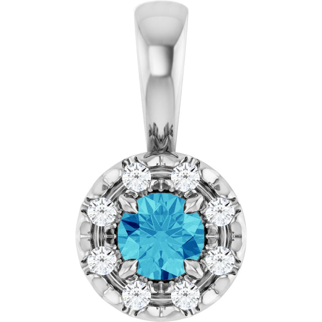 Platinum Emerald Natural Blue Zircon Halo-Style Necklace or Pendant