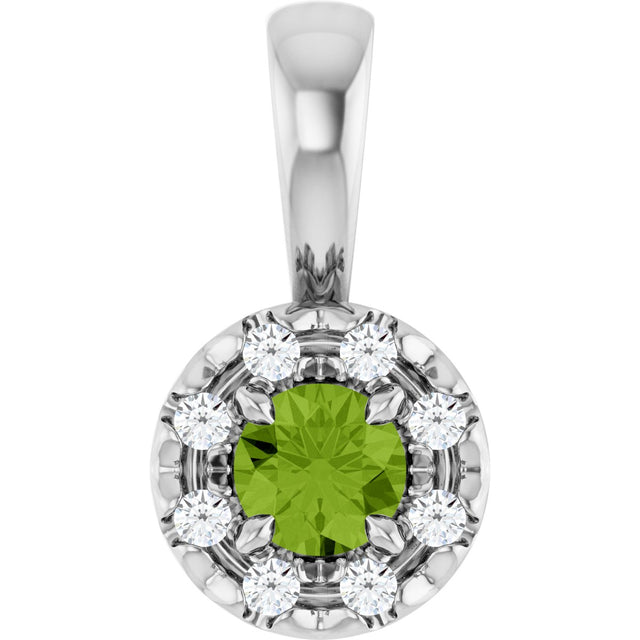 Platinum Emerald Natural Peridot Halo-Style Necklace or Pendant