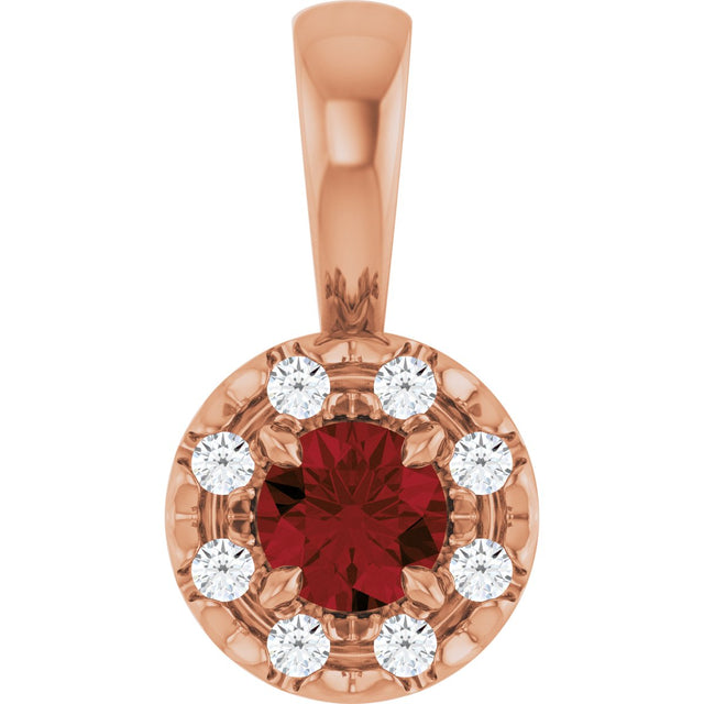 14K Gold Emerald Natural Mozambique Garnet Halo-Style Necklace or Pendant - Rose Gold