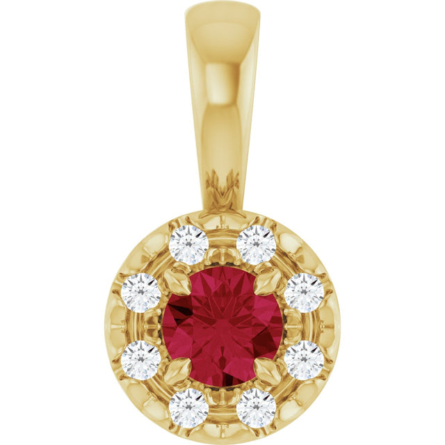 14K Gold Emerald Natural Ruby Halo-Style Necklace or Pendant - Yellow Gold
