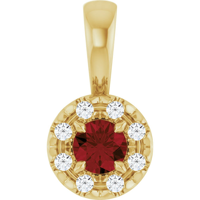 14K Gold Emerald Natural Mozambique Garnet Halo-Style Necklace or Pendant - Yellow Gold