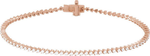 14K Gold Round Natural Diamond Line Bracelet – 1.6-2.3mm Stones - Rose Gold