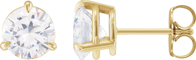 14K Gold Natural Diamond Round 3-Prong Pre-Notched Claw Earring - Yellow Gold