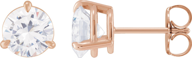 14K Gold Natural Diamond Round 3-Prong Pre-Notched Claw Earring - Rose Gold