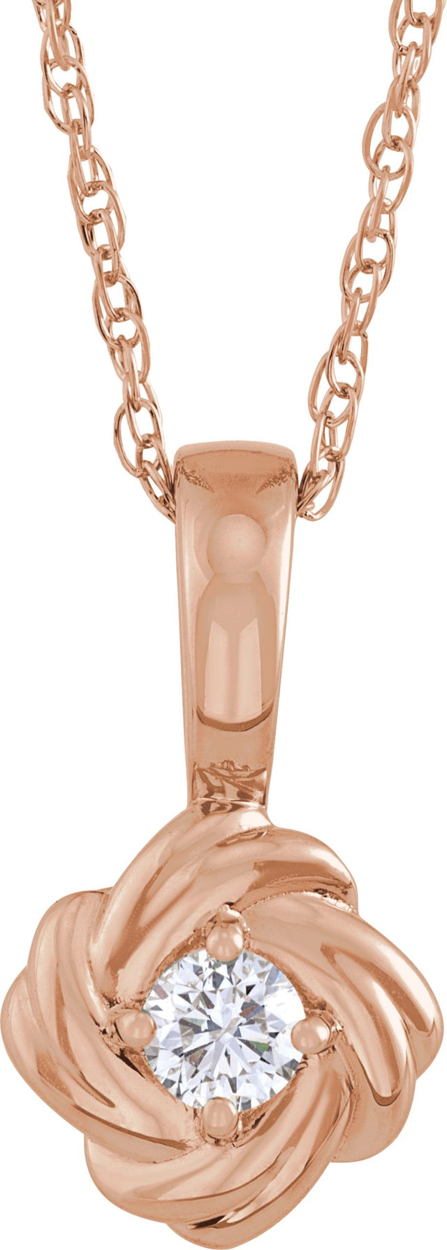 14K Gold Round Natural Diamond Knot Necklace or Pendant - Rose Gold