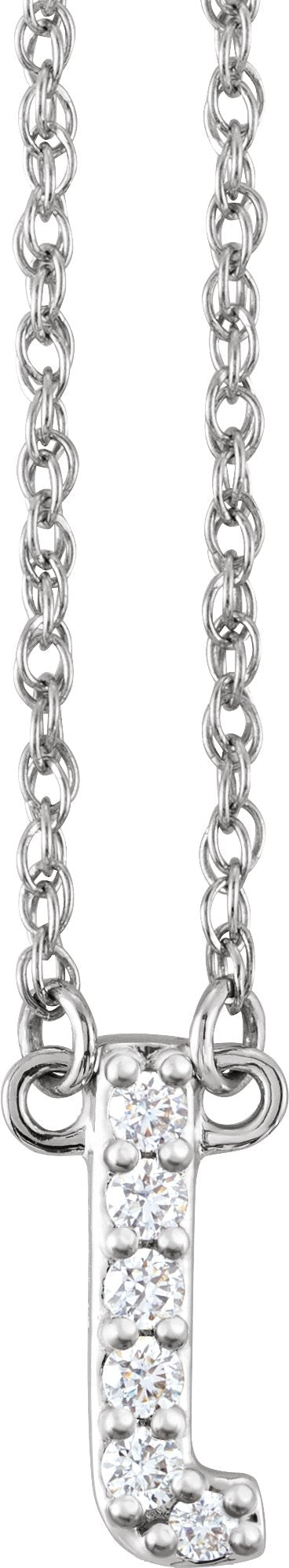 14K Gold Round Natural Diamond Lowercase Initial Necklace - White Gold