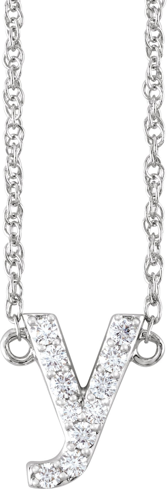 14K Gold Round Natural Diamond Lowercase Initial Necklace - White Gold