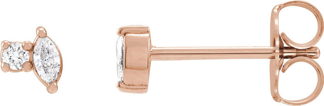 14K Gold Marquise Natural Diamond Accented Stud Earrings - Rose Gold