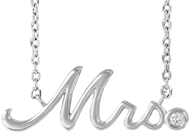 14K Gold Round Natural Diamond "Mrs" Necklace - White Gold