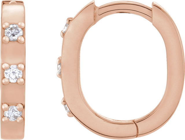 14K Gold Round Natural Diamond Elongated Hoop Earrings - Rose Gold