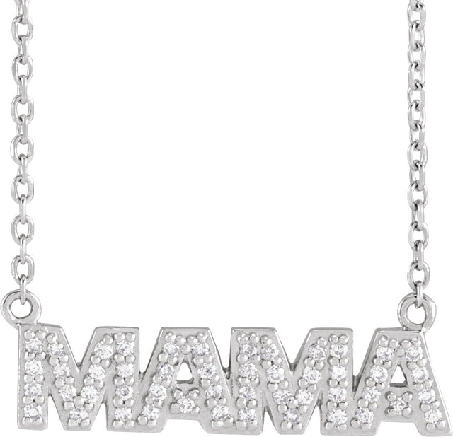 Platinum Round Natural Diamond Accented "Mama" Necklace