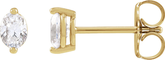 14K Gold Natural Diamond Oval 2-Prong Stud Earrings - Yellow Gold