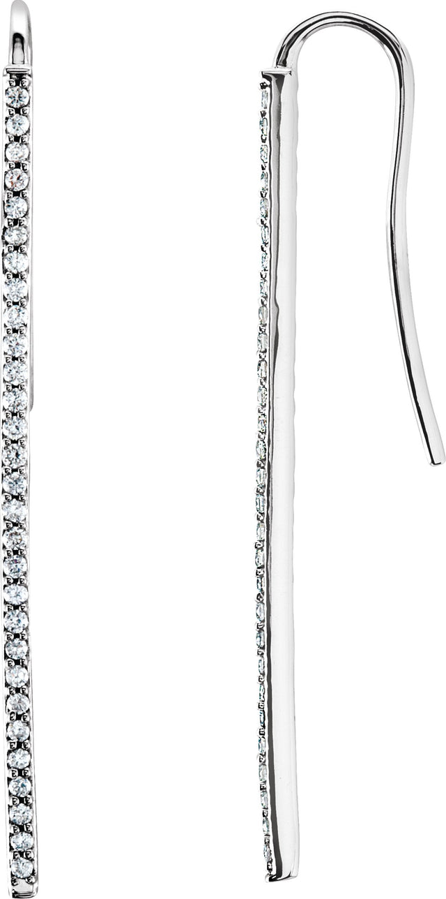14K Gold Round Natural Diamond Bar Earrings - White Gold