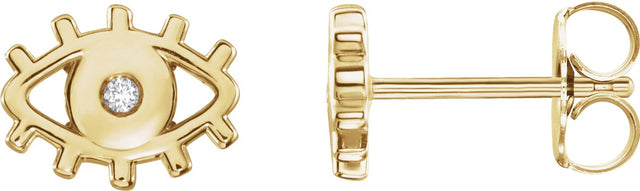 14K Gold Round Natural Diamond Evil Eye Earrings - Yellow Gold