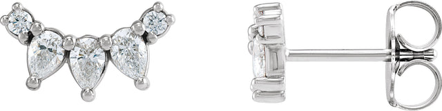 Platinum Pear Natural Diamond Curved Bar Earrings