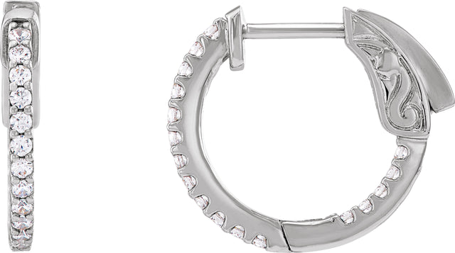 14K Gold Round Lab-Grown Diamond Inside-Outside Hoop Earrings - White Gold