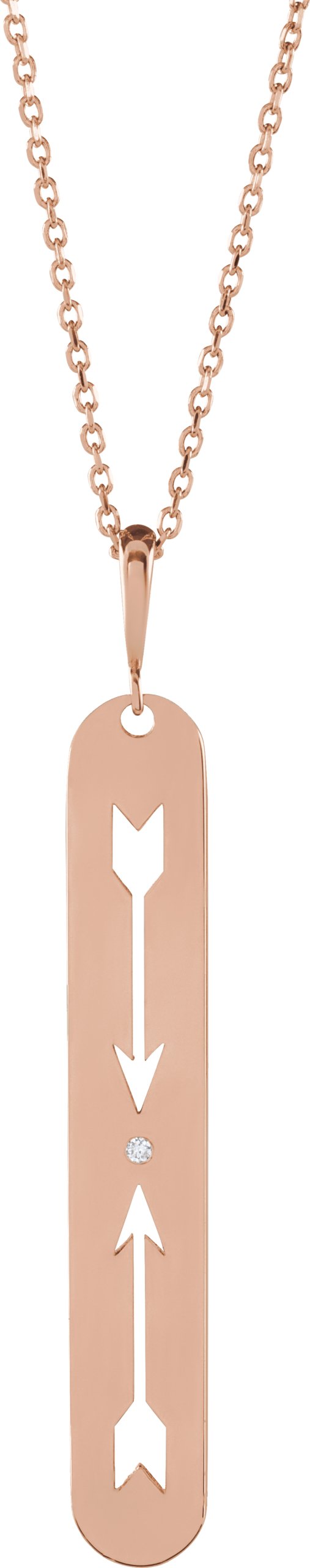 14K Gold Round Natural Diamond Arrow Necklace or Pendant - Rose Gold