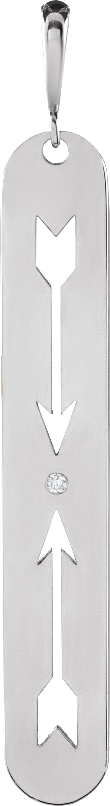 14K Gold Round Natural Diamond Arrow Necklace or Pendant - White Gold
