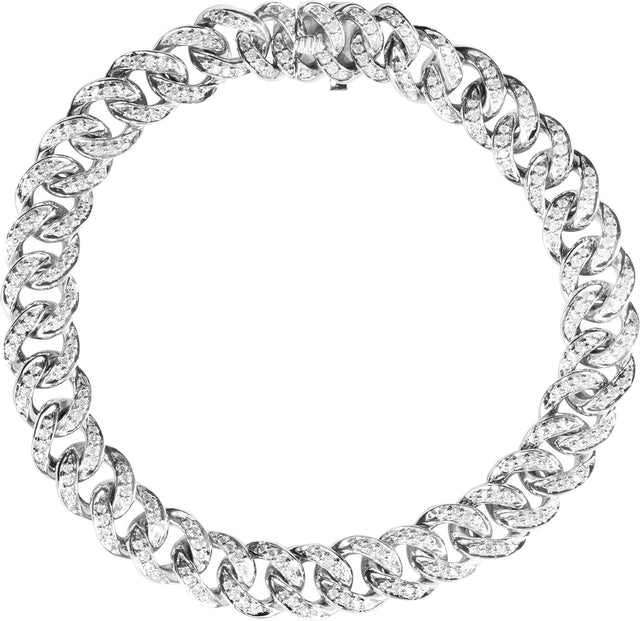14K Gold Round Natural Diamond Accented Link Bracelet – 1.1mm Stones - White Gold