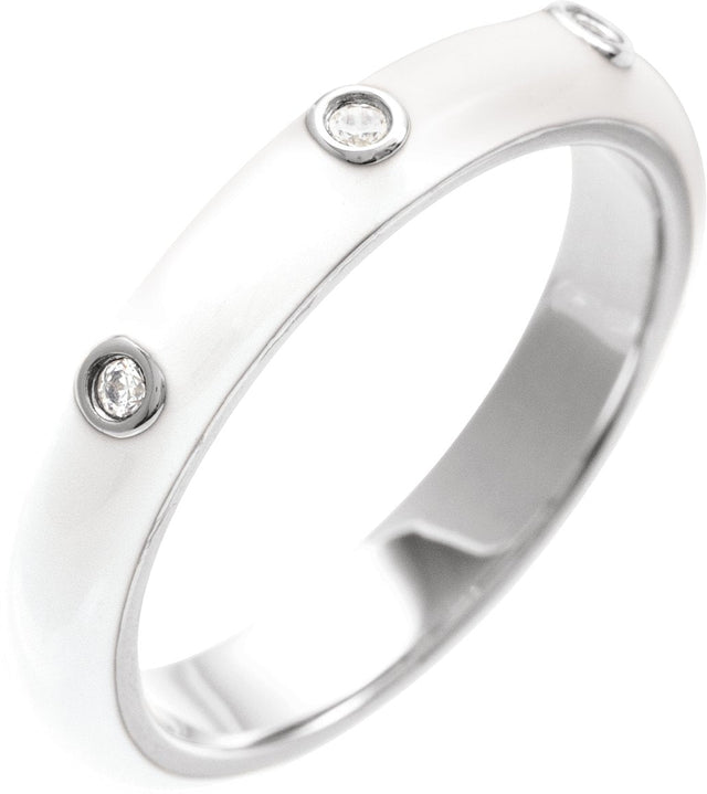 14K Gold Enamel Stackable Ring II - White Gold